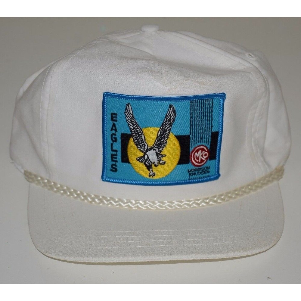 Morrison Knudsen MKO Eagles Trucker Hat Cap White Minty Vintage Snap Back Rare
